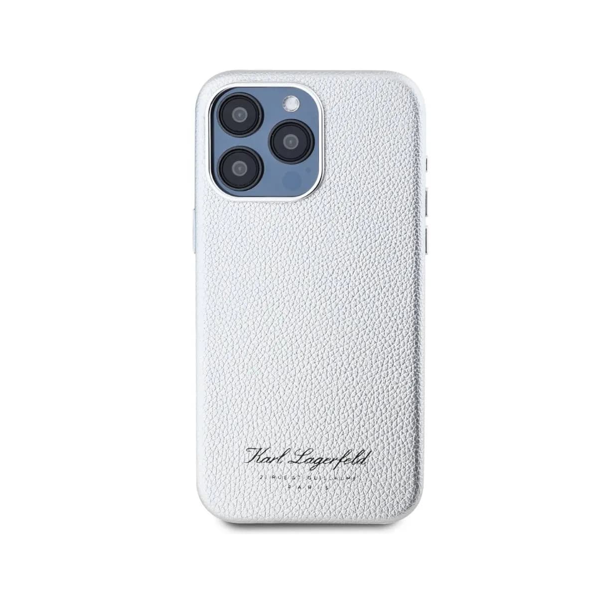 "Karl Lagerfeld Coque pour iPhone 15 Pro Max Hotel RSG Texturée Grainé Élégante Argent"